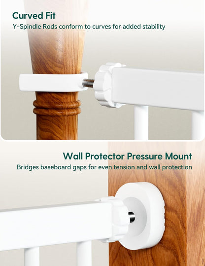 Pressure Mounted Baby Gate for Stairs, 26-40" Wide No Drilling Option, Auto Close with 3-Way Locking, Easy Install Safety Gate for Doorways, Kitchen, Hallway, Laundry, Indoor Use, White