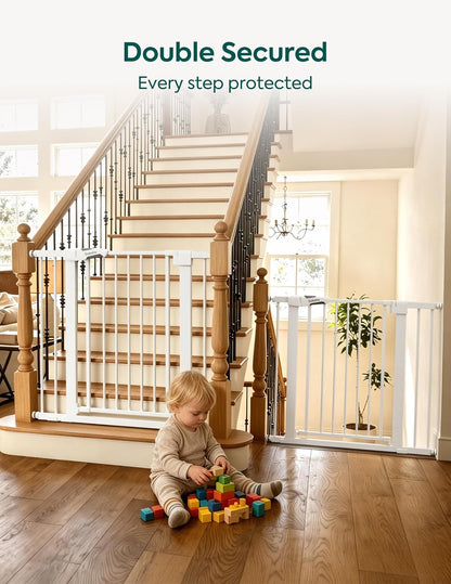 Pressure Mounted Baby Gate for Stairs, 26-40" Wide No Drilling Option, Auto Close with 3-Way Locking, Easy Install Safety Gate for Doorways, Kitchen, Hallway, Laundry, Indoor Use, White