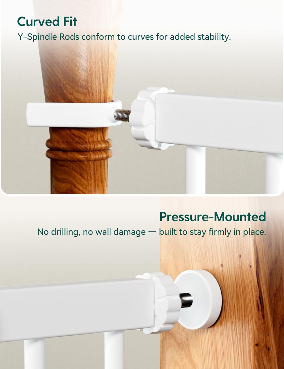 Pressure Mounted Baby Gate for Stairs, 26-40" Wide No Drilling Option, Auto Close with 3-Way Locking, Easy Install Safety Gate for Doorways, Kitchen, Hallway, Laundry, Indoor Use, White