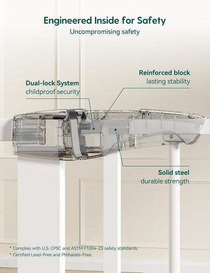 Pressure Mounted Baby Gate for Stairs, 26-40" Wide No Drilling Option, Auto Close with 3-Way Locking, Easy Install Safety Gate for Doorways, Kitchen, Hallway, Laundry, Indoor Use, White