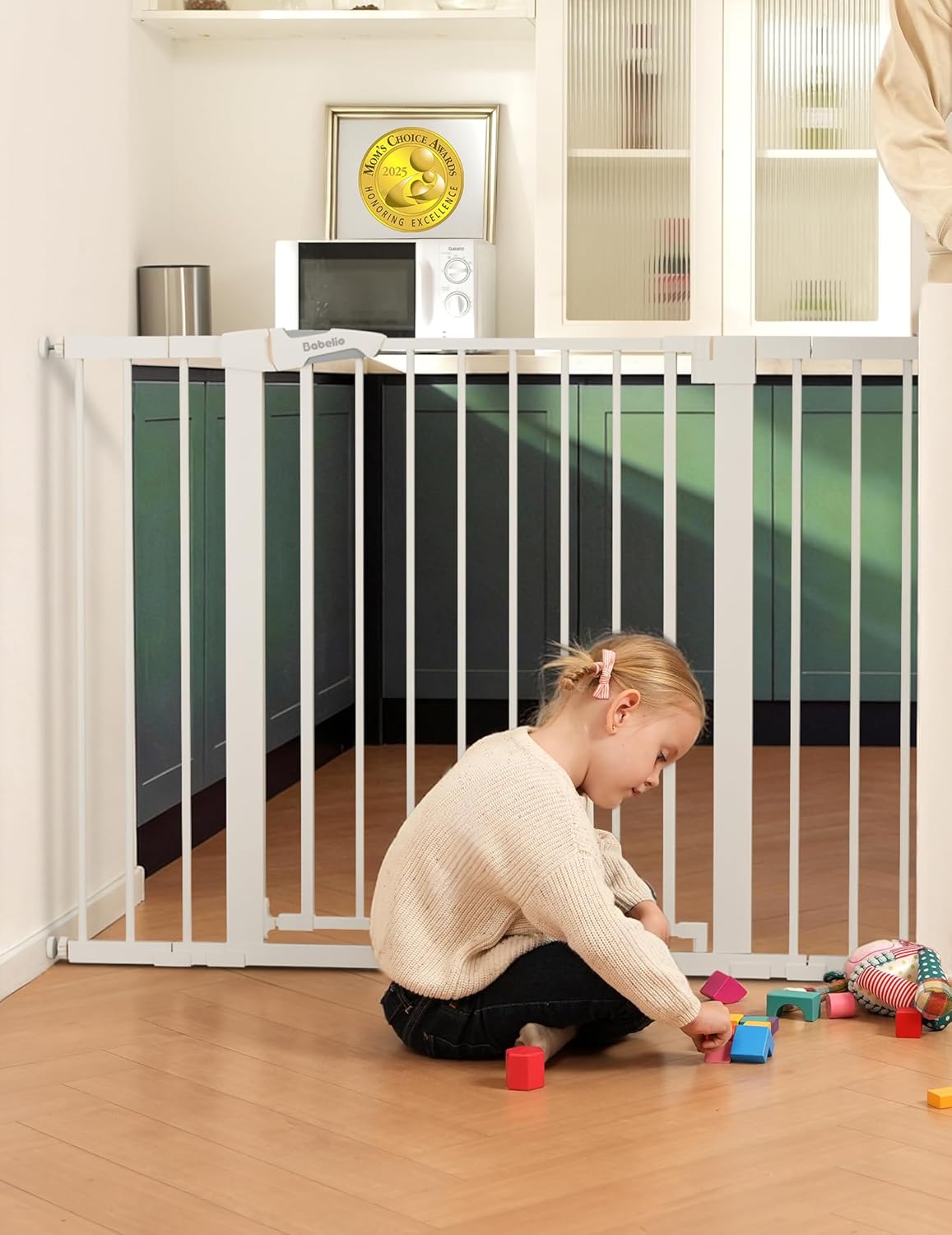 Pressure Mounted Baby Gate for Stairs, 26-40" Wide No Drilling Option, Auto Close with 3-Way Locking, Easy Install Safety Gate for Doorways, Kitchen, Hallway, Laundry, Indoor Use, White