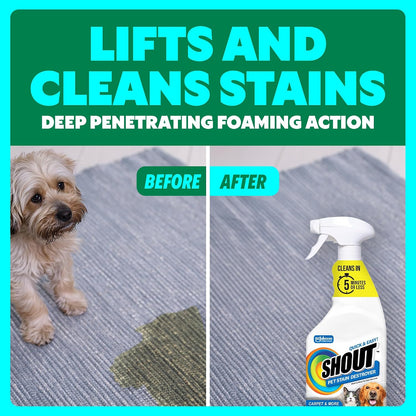 Pet Stain Remover Spray, Color-Safe Multisurface & Carpet Cleaner Solution for Dog & Cat Urine, Feces, Vomit & Mud, Fights Odors & Remarking, Fast-Acting Cleans in 5 Minutes or Less, 22oz
