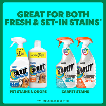 Pet Stain Remover Spray, Color-Safe Multisurface & Carpet Cleaner Solution for Dog & Cat Urine, Feces, Vomit & Mud, Fights Odors & Remarking, Fast-Acting Cleans in 5 Minutes or Less, 22oz
