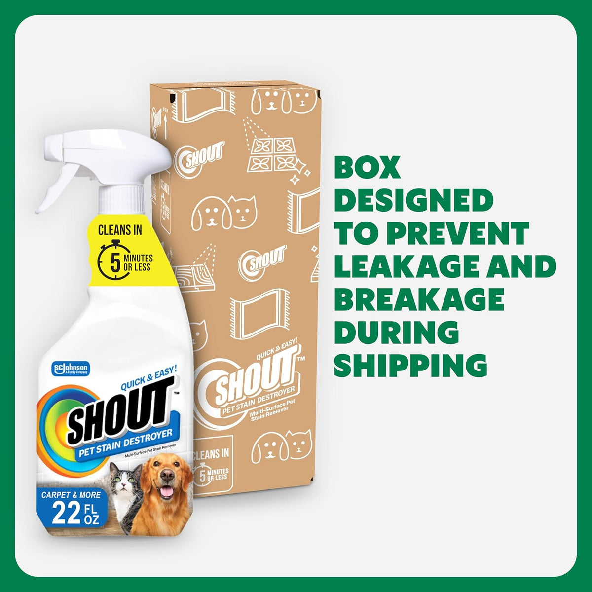 Pet Stain Remover Spray, Color-Safe Multisurface & Carpet Cleaner Solution for Dog & Cat Urine, Feces, Vomit & Mud, Fights Odors & Remarking, Fast-Acting Cleans in 5 Minutes or Less, 22oz