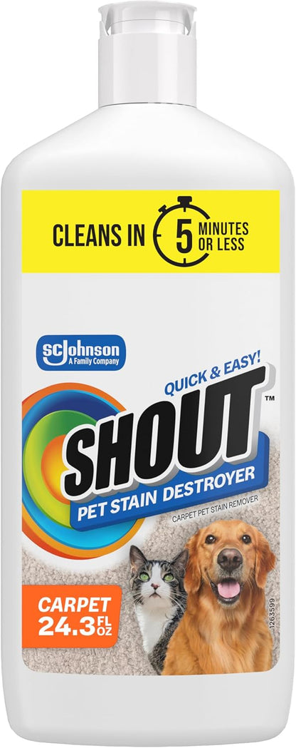 Pet Stain Remover Spray, Color-Safe Multisurface & Carpet Cleaner Solution for Dog & Cat Urine, Feces, Vomit & Mud, Fights Odors & Remarking, Fast-Acting Cleans in 5 Minutes or Less, 22oz