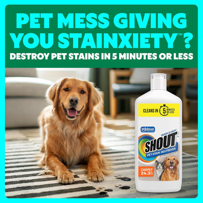 Pet Stain Remover Spray, Color-Safe Multisurface & Carpet Cleaner Solution for Dog & Cat Urine, Feces, Vomit & Mud, Fights Odors & Remarking, Fast-Acting Cleans in 5 Minutes or Less, 22oz