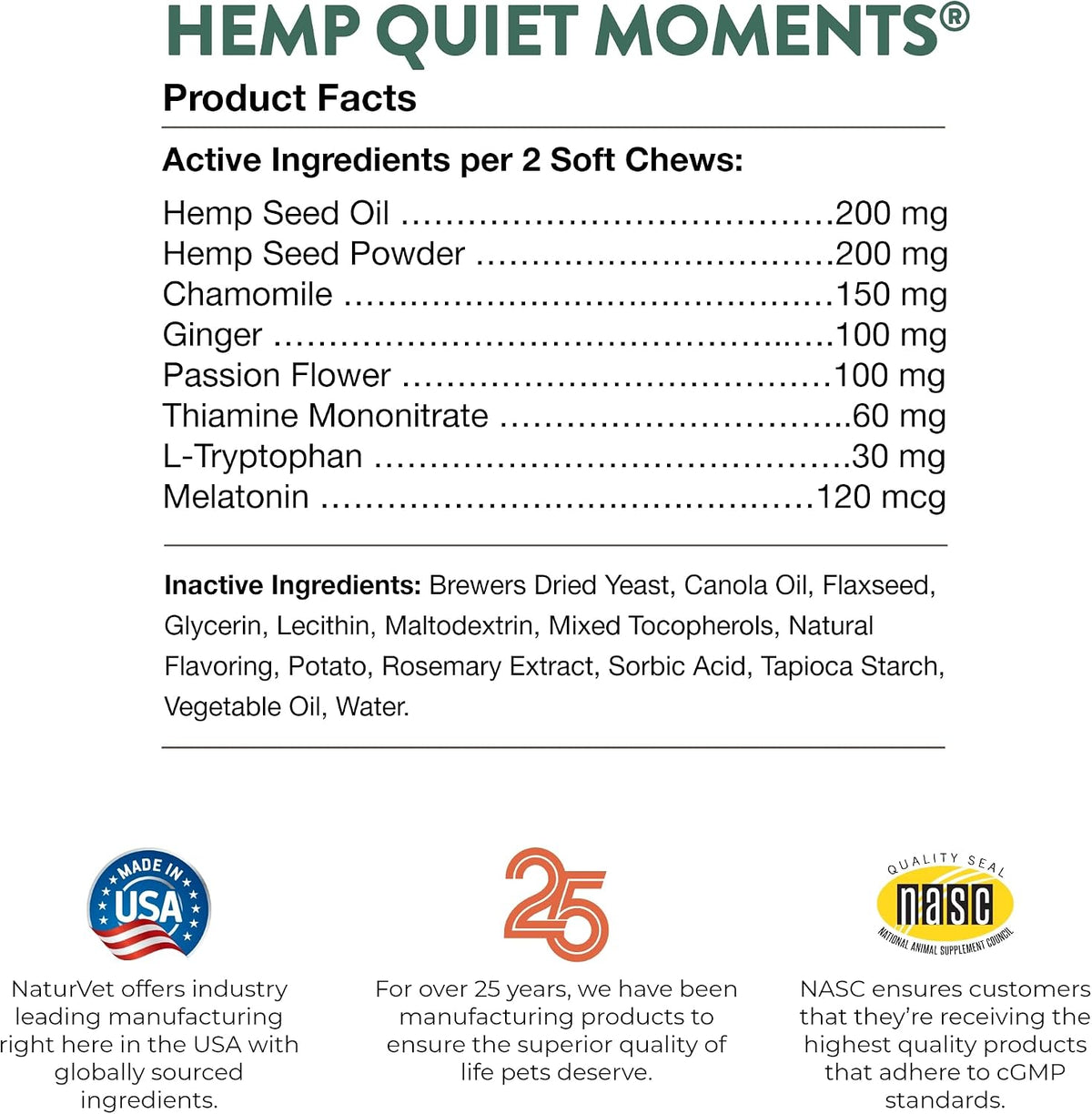 Quiet Moments Calming Plus Hemp Dog Supplement - 180 Soft Chews