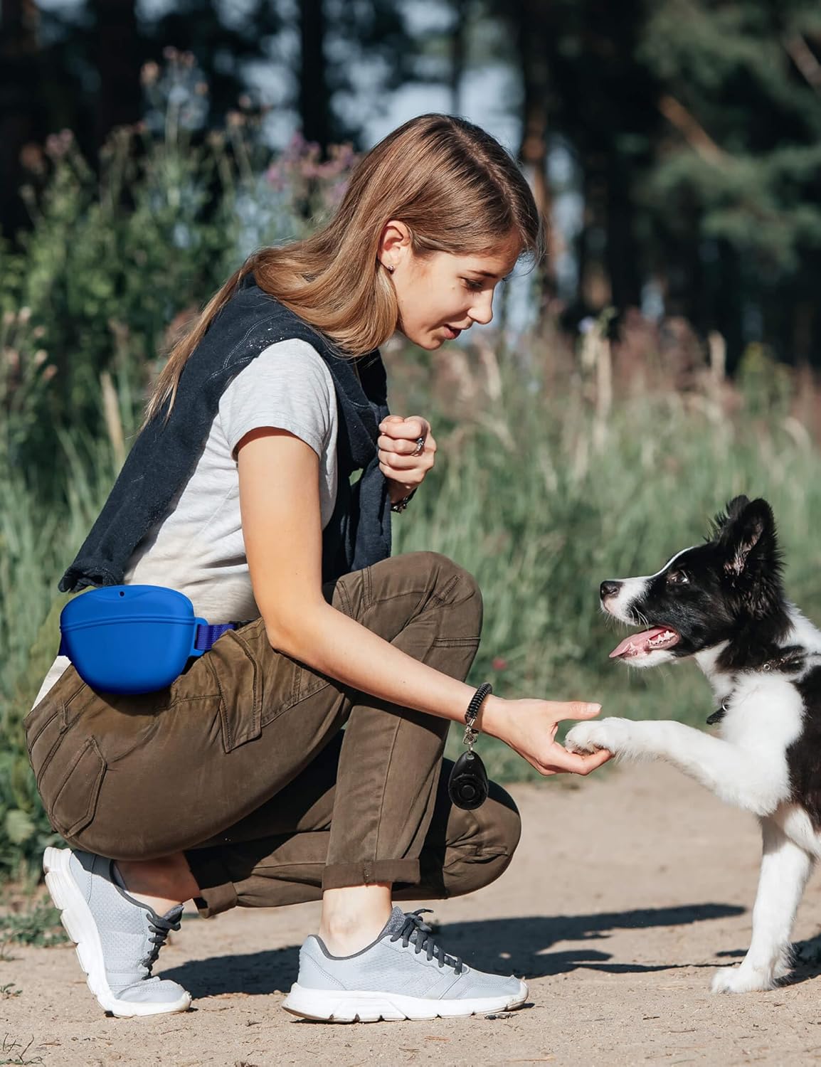 1.67 Cup Magnetic Dog Treat Pouch with Training Clicker (Black)