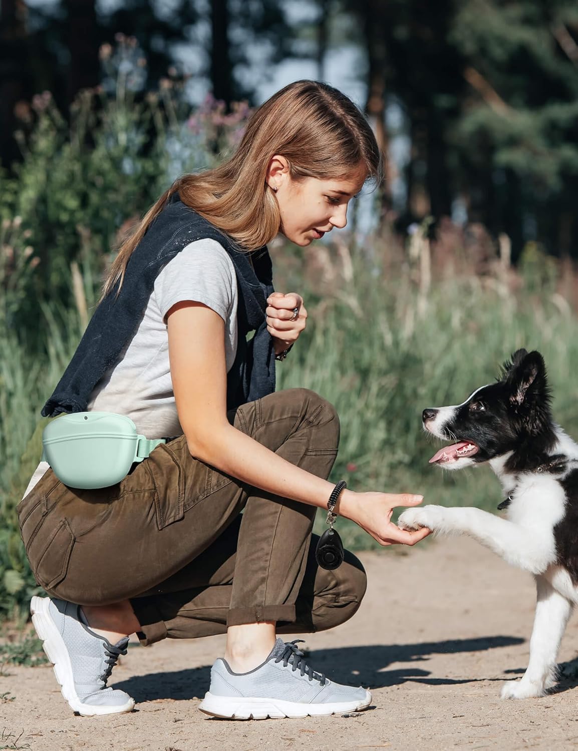 1.67 Cup Magnetic Dog Treat Pouch with Training Clicker (Black)