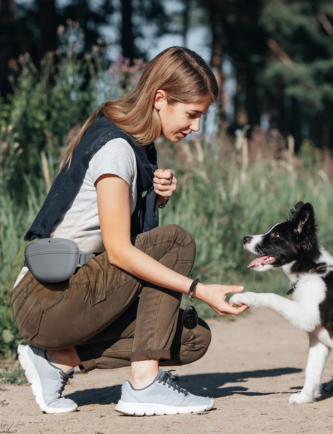 1.67 Cup Magnetic Dog Treat Pouch with Training Clicker (Black)