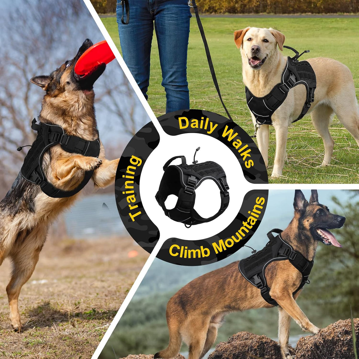 Tactical Dog Harness for Large Dogs,No Pull Heavy Duty Dog Harness