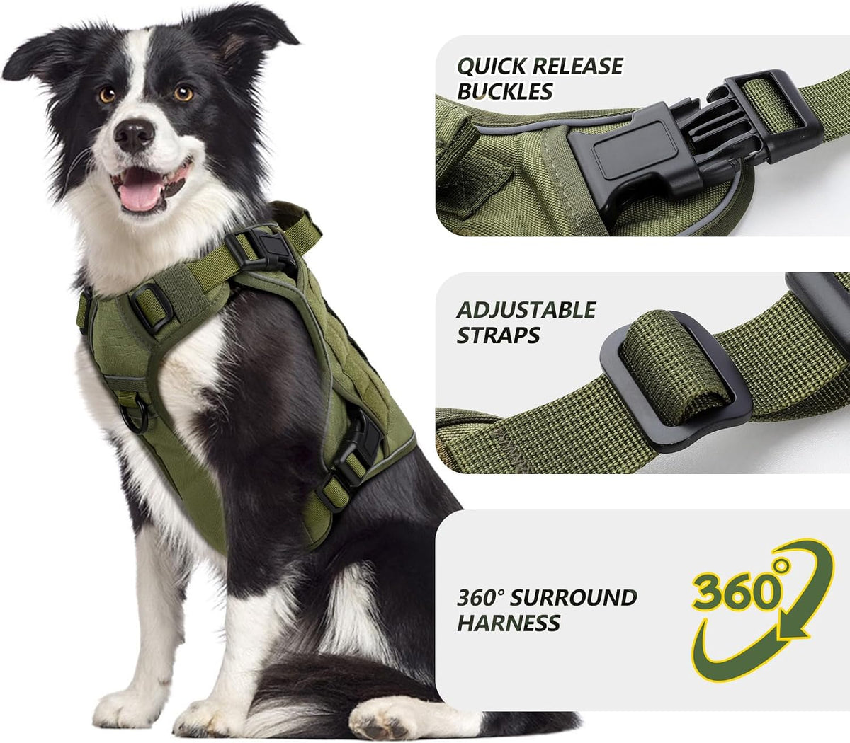 Tactical Dog Harness for Large Dogs,No Pull Heavy Duty Dog Harness