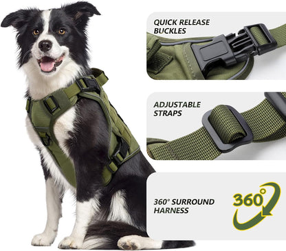 Tactical Dog Harness for Large Dogs,No Pull Heavy Duty Dog Harness