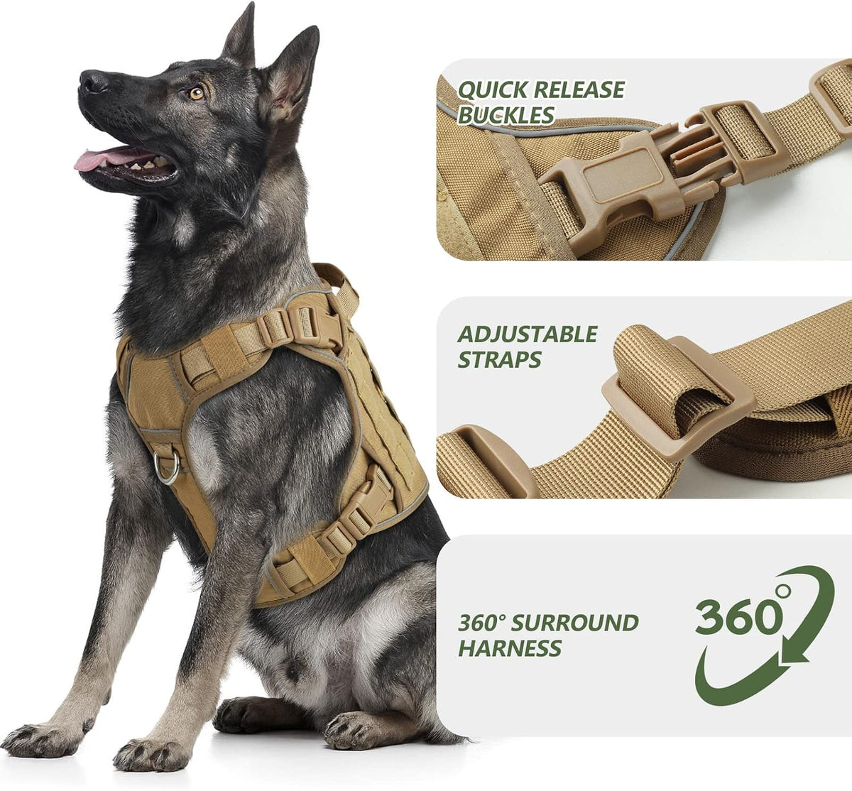 Tactical Dog Harness for Large Dogs,No Pull Heavy Duty Dog Harness
