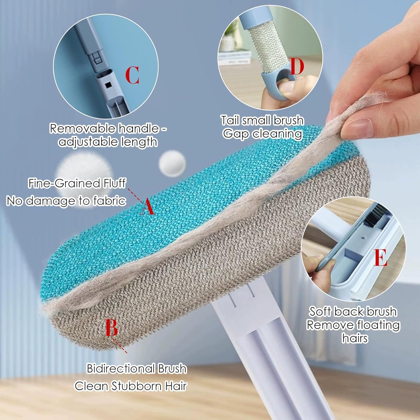 Pet Hair Remover for Furniture, Dog and Cat Hair Remover for Couch Carpet Furniture, 4 in 1 Multifunctional Pet Hair Removal Broom, Cleaning Brush for Window Tile, Reusable Washable