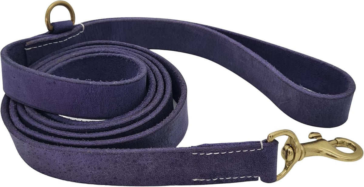 Vibrania 6 Ft Heavy Duty 1 inch Wide Super Soft Thick Distressed Leather Dog Leash, Indigo Blue with Side Ring (6 Ft L x 1" W, Indigo Blue)