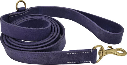 Vibrania 6 Ft Heavy Duty 1 inch Wide Super Soft Thick Distressed Leather Dog Leash, Indigo Blue with Side Ring (6 Ft L x 1" W, Indigo Blue)
