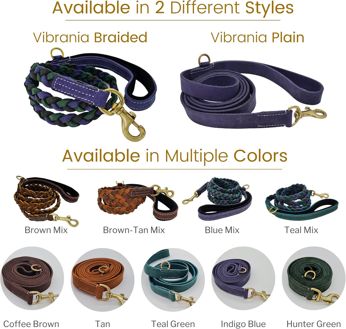 Vibrania 6 Ft Heavy Duty 1 inch Wide Super Soft Thick Distressed Leather Dog Leash, Indigo Blue with Side Ring (6 Ft L x 1" W, Indigo Blue)