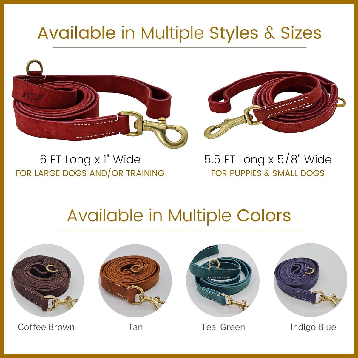 Vibrania 6 Ft Heavy Duty 1 inch Wide Super Soft Thick Distressed Leather Dog Leash, Indigo Blue with Side Ring (6 Ft L x 1" W, Indigo Blue)