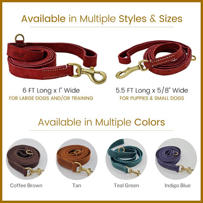 Vibrania 6 Ft Heavy Duty 1 inch Wide Super Soft Thick Distressed Leather Dog Leash, Indigo Blue with Side Ring (6 Ft L x 1" W, Indigo Blue)