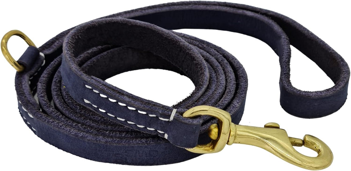 Vibrania 6 Ft Heavy Duty 1 inch Wide Super Soft Thick Distressed Leather Dog Leash, Indigo Blue with Side Ring (6 Ft L x 1" W, Indigo Blue)