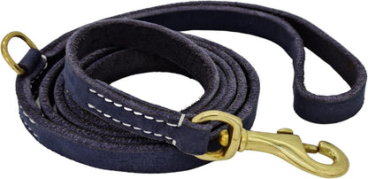 Vibrania 6 Ft Heavy Duty 1 inch Wide Super Soft Thick Distressed Leather Dog Leash, Indigo Blue with Side Ring (6 Ft L x 1" W, Indigo Blue)