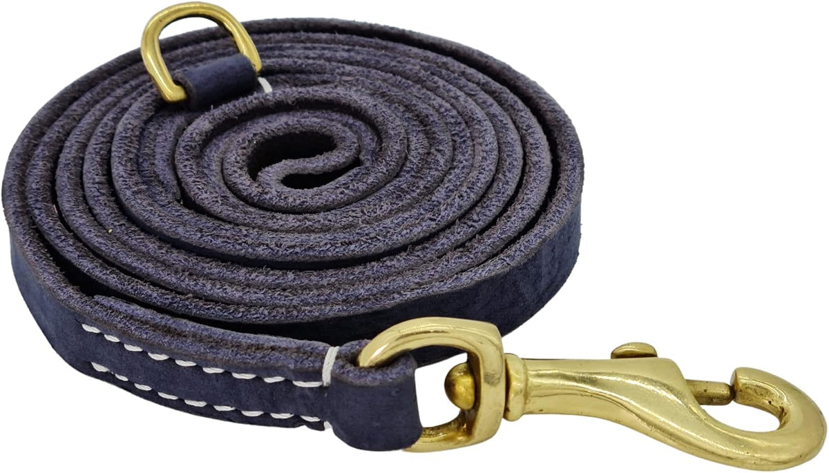 Vibrania 6 Ft Heavy Duty 1 inch Wide Super Soft Thick Distressed Leather Dog Leash, Indigo Blue with Side Ring (6 Ft L x 1" W, Indigo Blue)