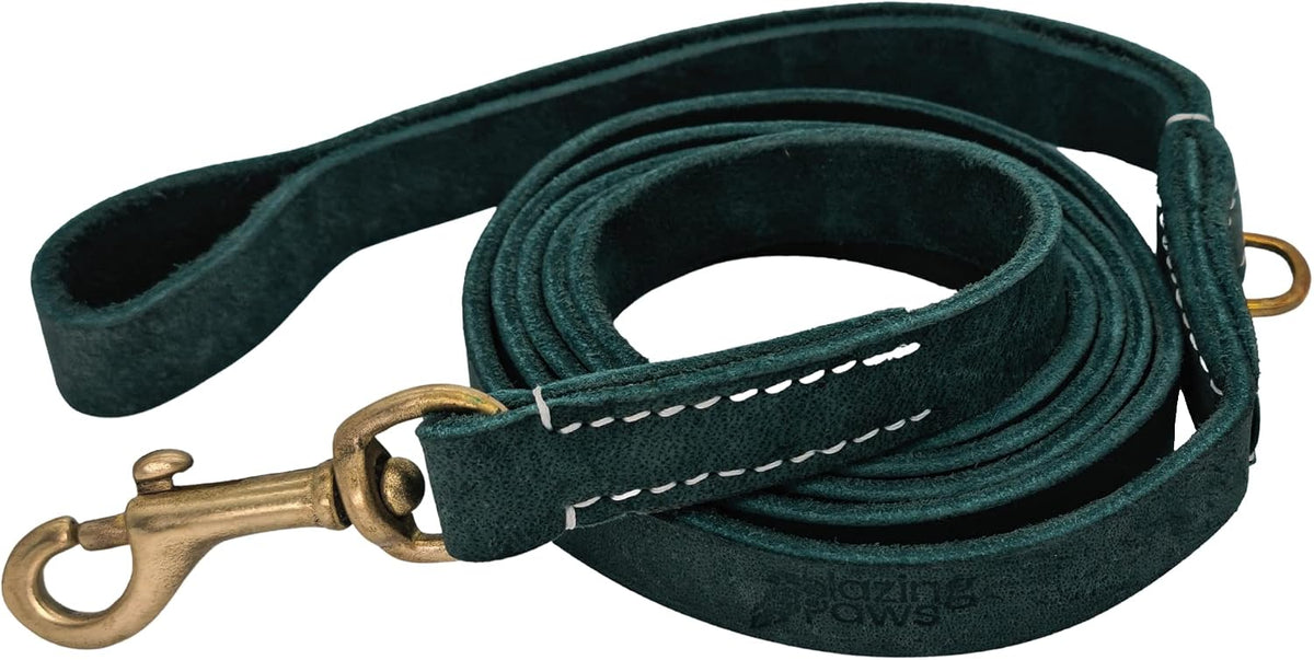 Vibrania 6 Ft Heavy Duty 1 inch Wide Super Soft Thick Distressed Leather Dog Leash, Indigo Blue with Side Ring (6 Ft L x 1" W, Indigo Blue)