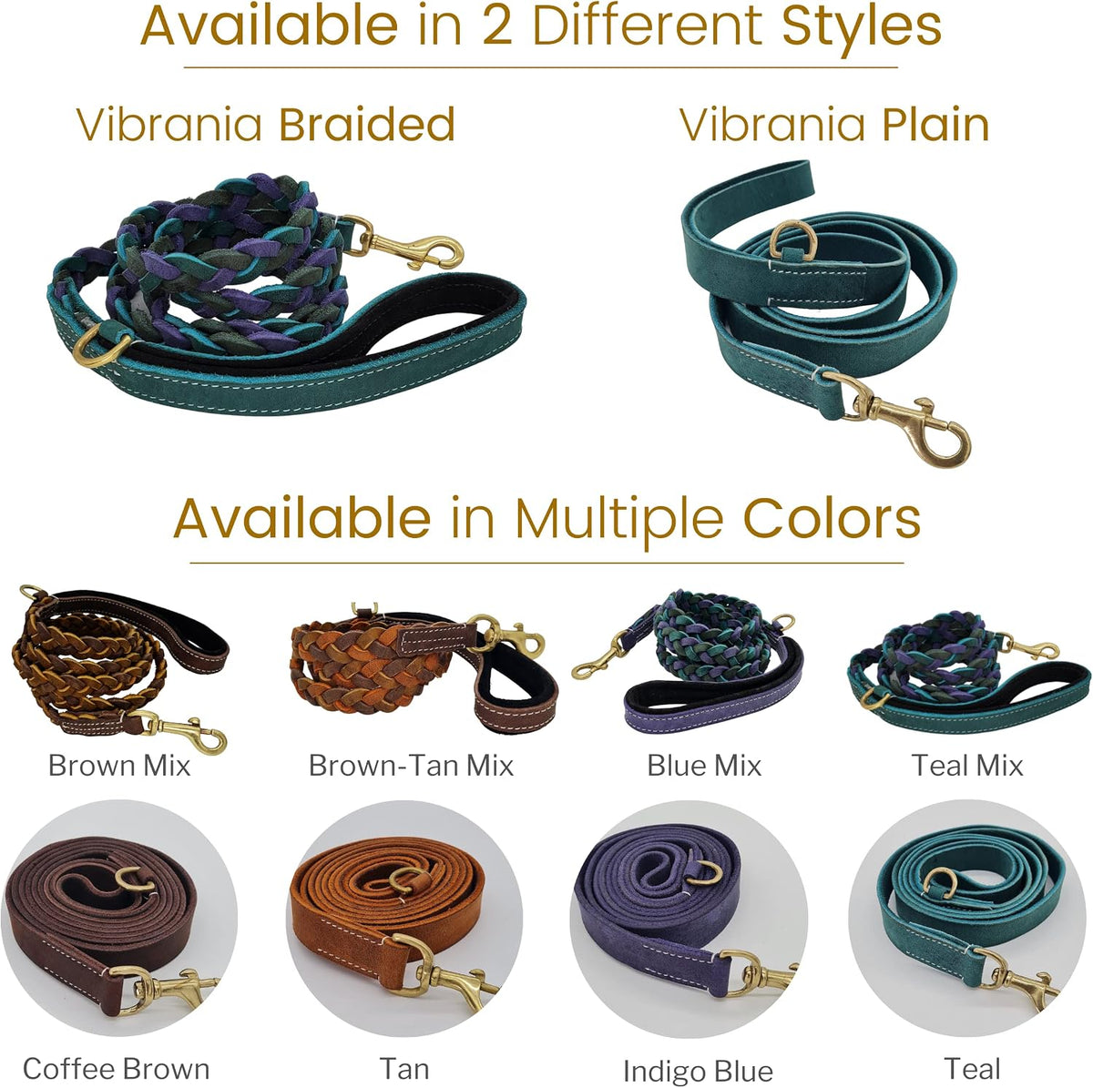 Vibrania 6 Ft Heavy Duty 1 inch Wide Super Soft Thick Distressed Leather Dog Leash, Indigo Blue with Side Ring (6 Ft L x 1" W, Indigo Blue)