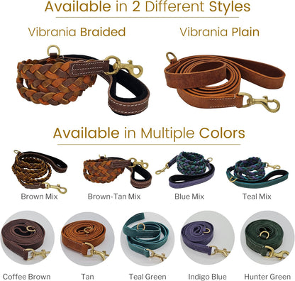 Vibrania 6 Ft Heavy Duty 1 inch Wide Super Soft Thick Distressed Leather Dog Leash, Indigo Blue with Side Ring (6 Ft L x 1" W, Indigo Blue)