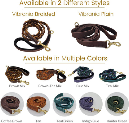 Vibrania 6 Ft Heavy Duty 1 inch Wide Super Soft Thick Distressed Leather Dog Leash, Indigo Blue with Side Ring (6 Ft L x 1" W, Indigo Blue)