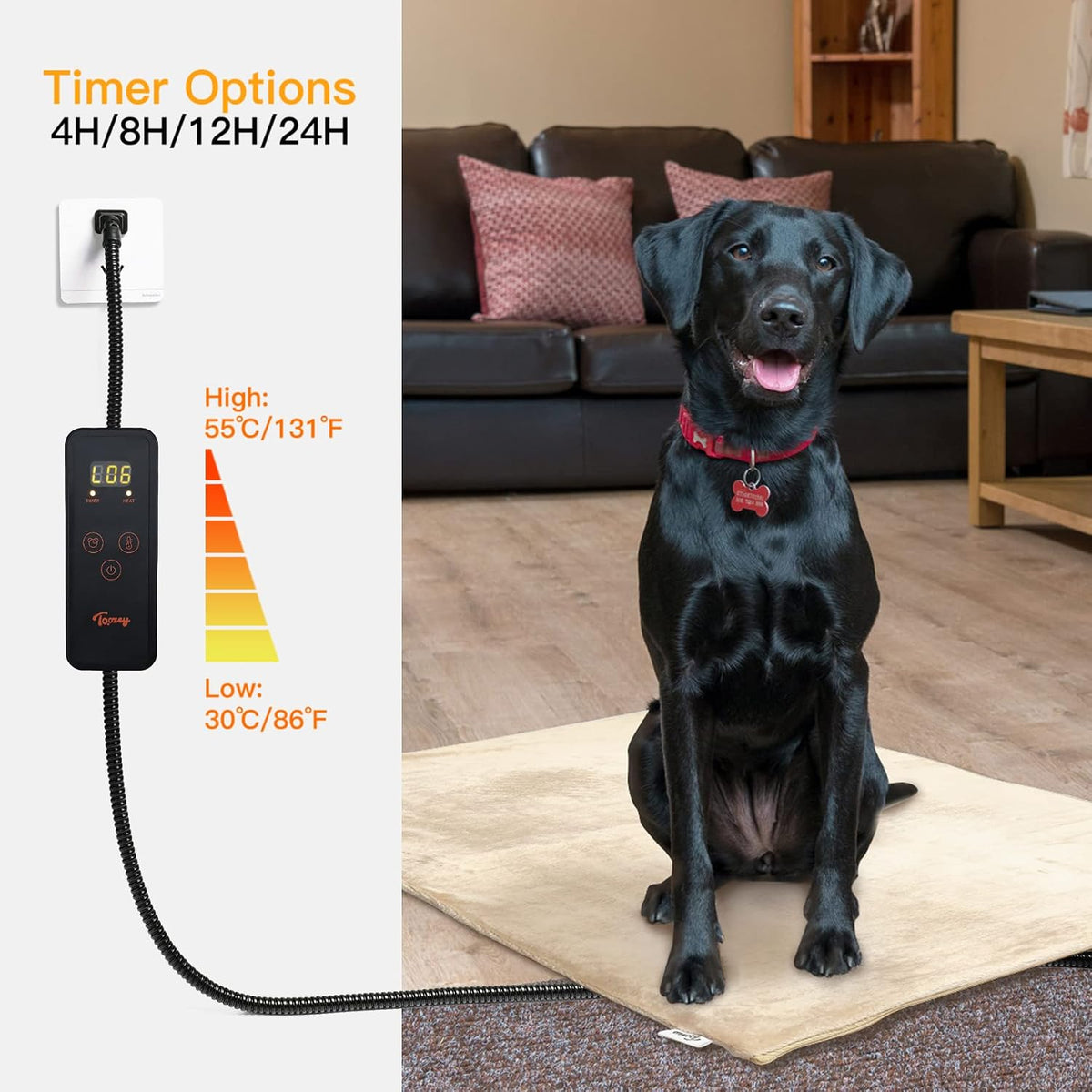 Heated Pet Mat, Large Dog & Cat Heating Pad, 35 x 24 in, Waterproof