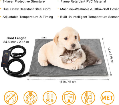 Heated Pet Mat, Large Dog & Cat Heating Pad, 35 x 24 in, Waterproof