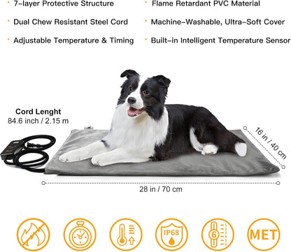 Heated Pet Mat, Large Dog & Cat Heating Pad, 35 x 24 in, Waterproof