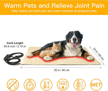 Heated Pet Mat, Large Dog & Cat Heating Pad, 35 x 24 in, Waterproof