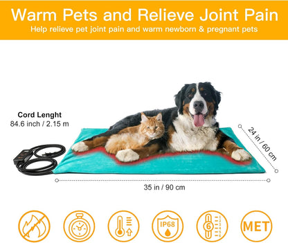 Heated Pet Mat, Large Dog & Cat Heating Pad, 35 x 24 in, Waterproof