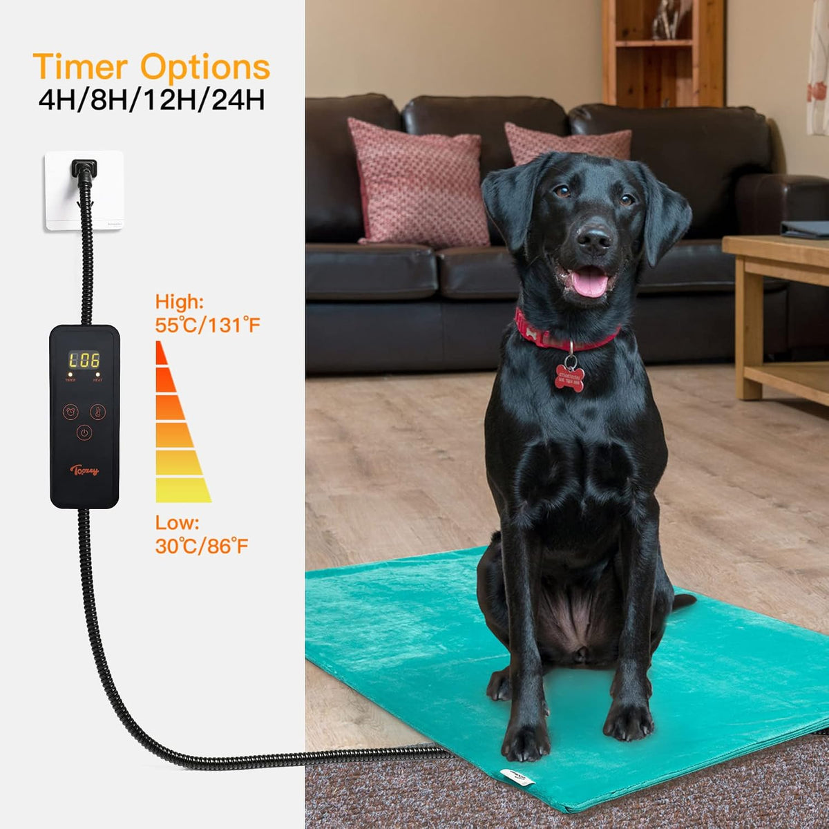 Heated Pet Mat, Large Dog & Cat Heating Pad, 35 x 24 in, Waterproof