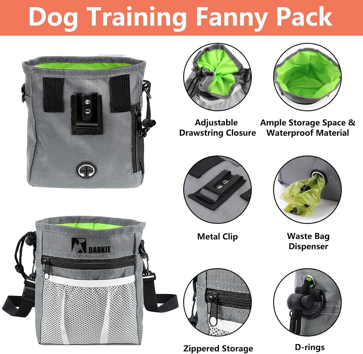 BARKIE Dog Training Kit - Treat Pouch, Pet Training Fanny Pack, 2 Puppy Training Clickers, Ultrasonic Silent Whistle, 2-in-1 Whistle Clicker, Clicker Training Guide Booklet, Dog Poop Bag (Black)