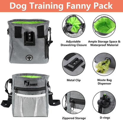 BARKIE Dog Training Kit - Treat Pouch, Pet Training Fanny Pack, 2 Puppy Training Clickers, Ultrasonic Silent Whistle, 2-in-1 Whistle Clicker, Clicker Training Guide Booklet, Dog Poop Bag (Black)