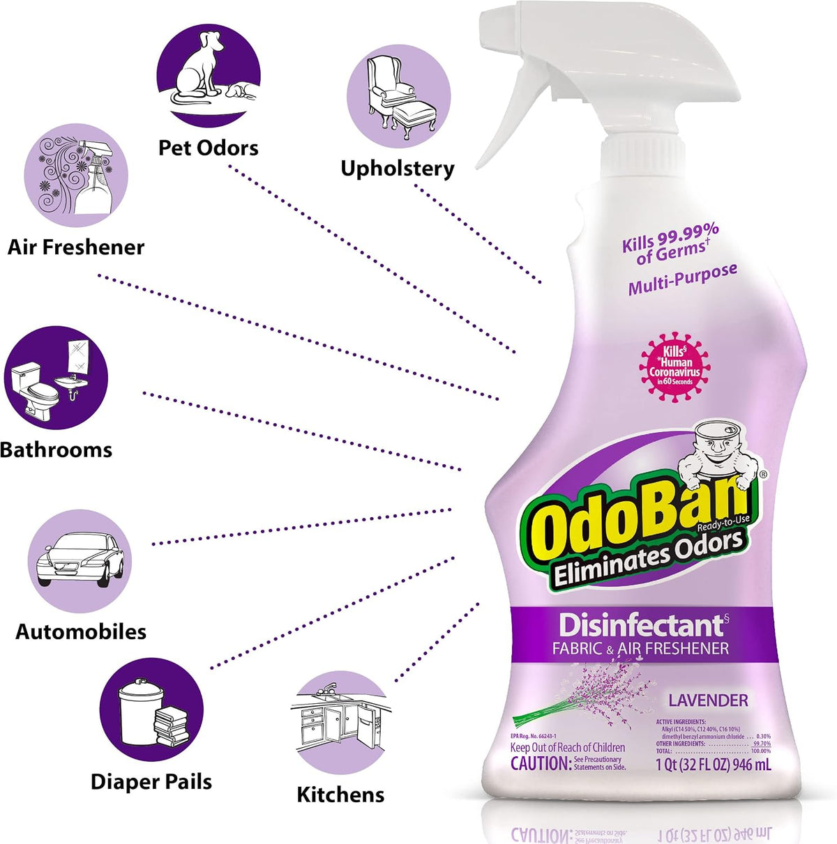 Ready-to-Use Disinfectant and Odor Eliminator, 32 Ounce Spray Bottle, Original Eucalyptus Scent