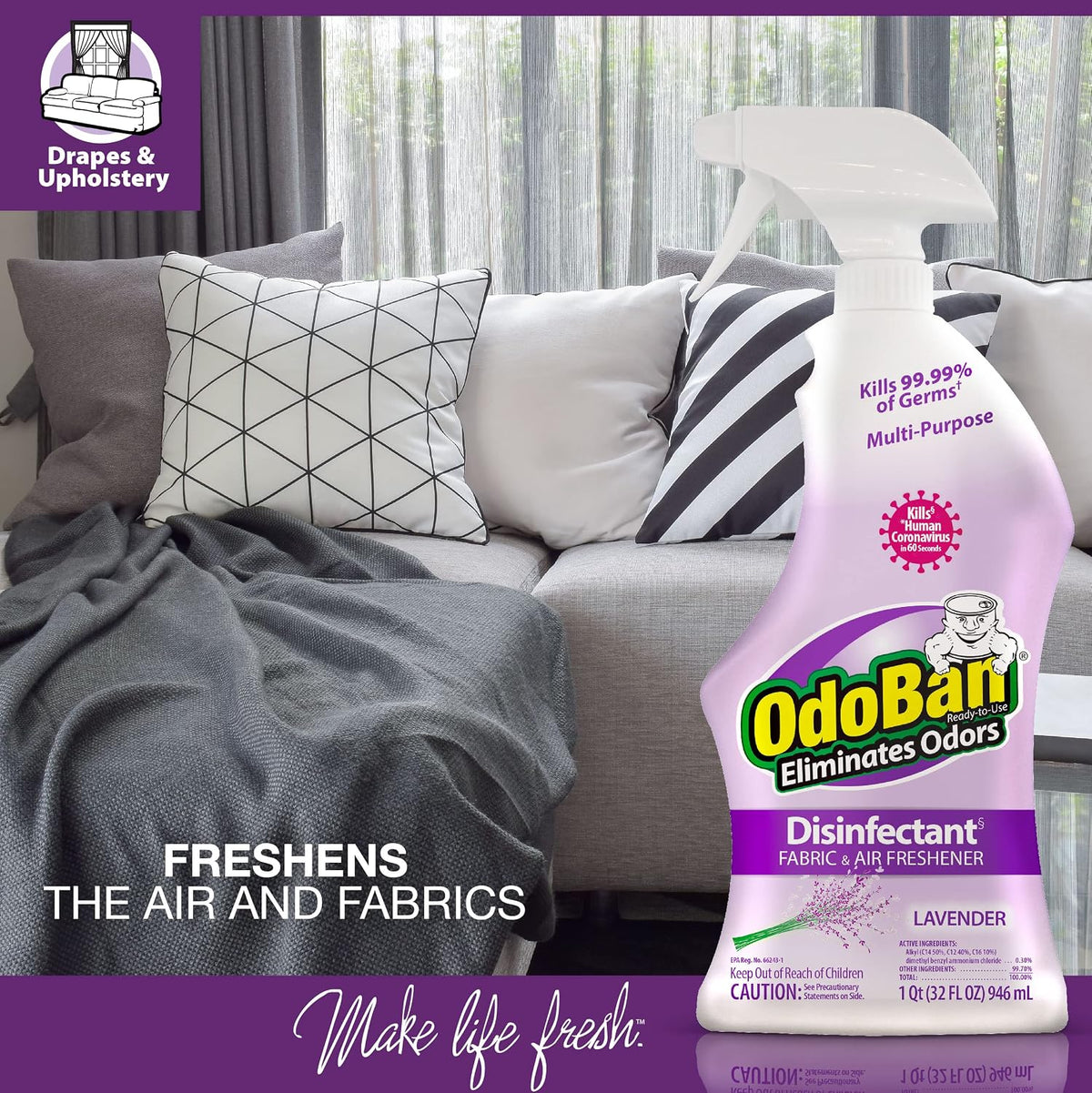 Ready-to-Use Disinfectant and Odor Eliminator, 32 Ounce Spray Bottle, Original Eucalyptus Scent