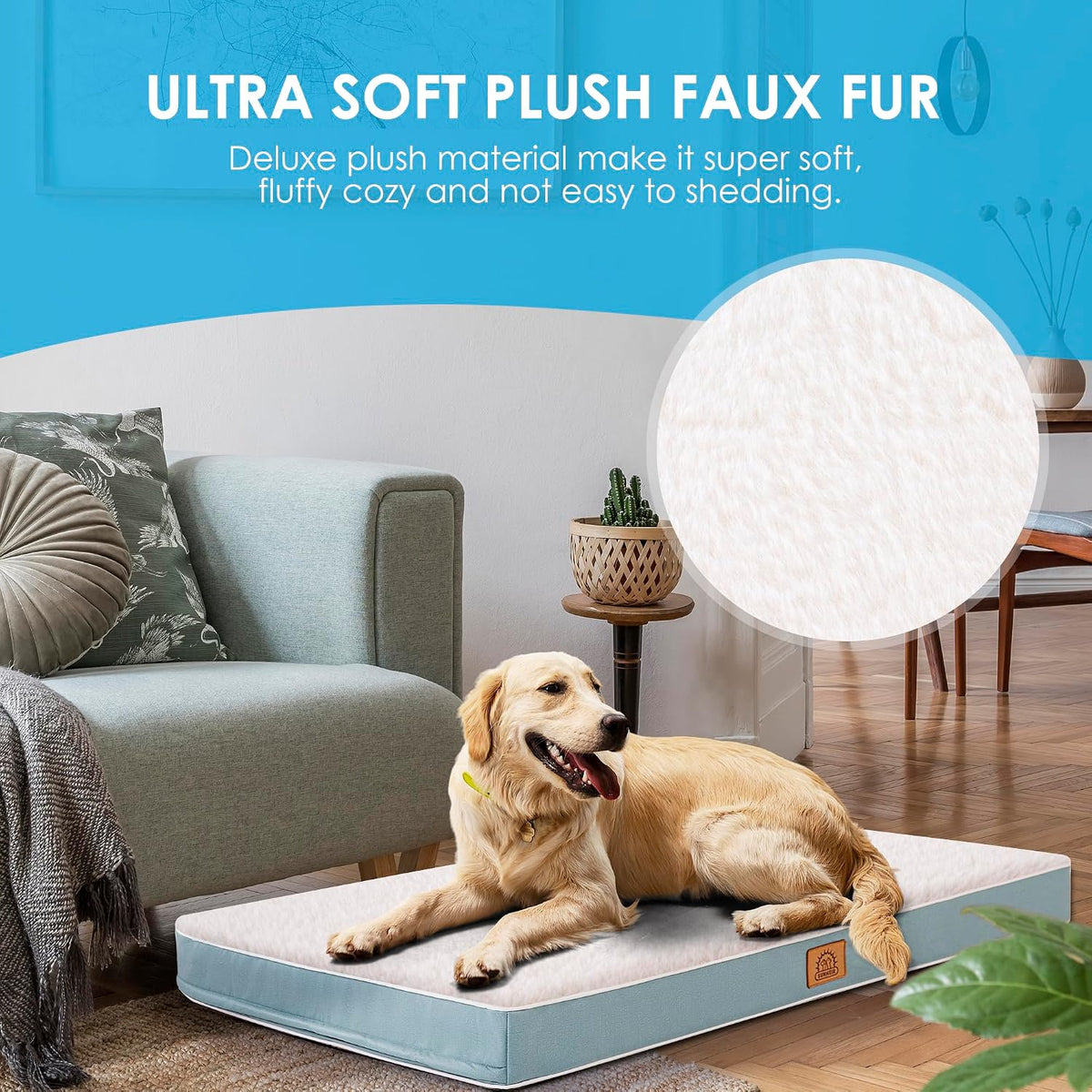 Washable Orthopedic Large Dog Bed with Removable Cover, Pet Bed Mat | Big Waterproof Dog Crate Bed, Egg Crate Foam Support, Anti-Slip Bottom, Easy-Clean, Soft Plush Dog Beds Large Sized Dog, Grey
