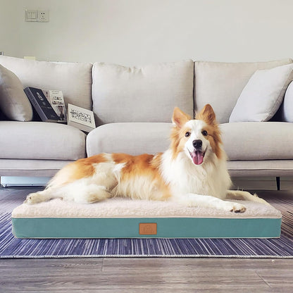 Washable Orthopedic Large Dog Bed with Removable Cover, Pet Bed Mat | Big Waterproof Dog Crate Bed, Egg Crate Foam Support, Anti-Slip Bottom, Easy-Clean, Soft Plush Dog Beds Large Sized Dog, Grey