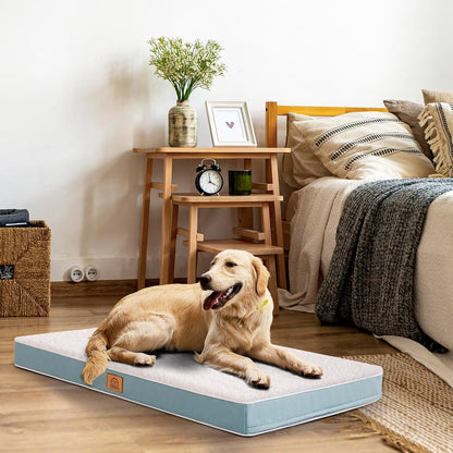 Washable Orthopedic Large Dog Bed with Removable Cover, Pet Bed Mat | Big Waterproof Dog Crate Bed, Egg Crate Foam Support, Anti-Slip Bottom, Easy-Clean, Soft Plush Dog Beds Large Sized Dog, Grey