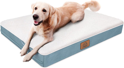 Washable Orthopedic Large Dog Bed with Removable Cover, Pet Bed Mat | Big Waterproof Dog Crate Bed, Egg Crate Foam Support, Anti-Slip Bottom, Easy-Clean, Soft Plush Dog Beds Large Sized Dog, Grey