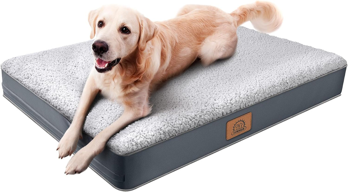 Washable Orthopedic Large Dog Bed with Removable Cover, Pet Bed Mat | Big Waterproof Dog Crate Bed, Egg Crate Foam Support, Anti-Slip Bottom, Easy-Clean, Soft Plush Dog Beds Large Sized Dog, Grey