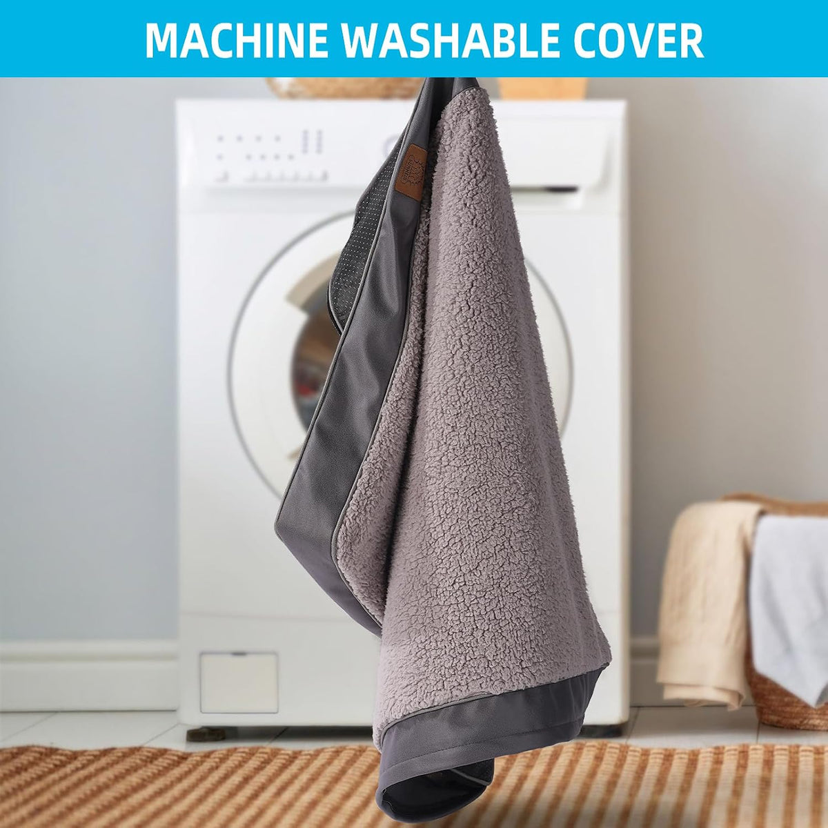 Washable Orthopedic Large Dog Bed with Removable Cover, Pet Bed Mat | Big Waterproof Dog Crate Bed, Egg Crate Foam Support, Anti-Slip Bottom, Easy-Clean, Soft Plush Dog Beds Large Sized Dog, Grey
