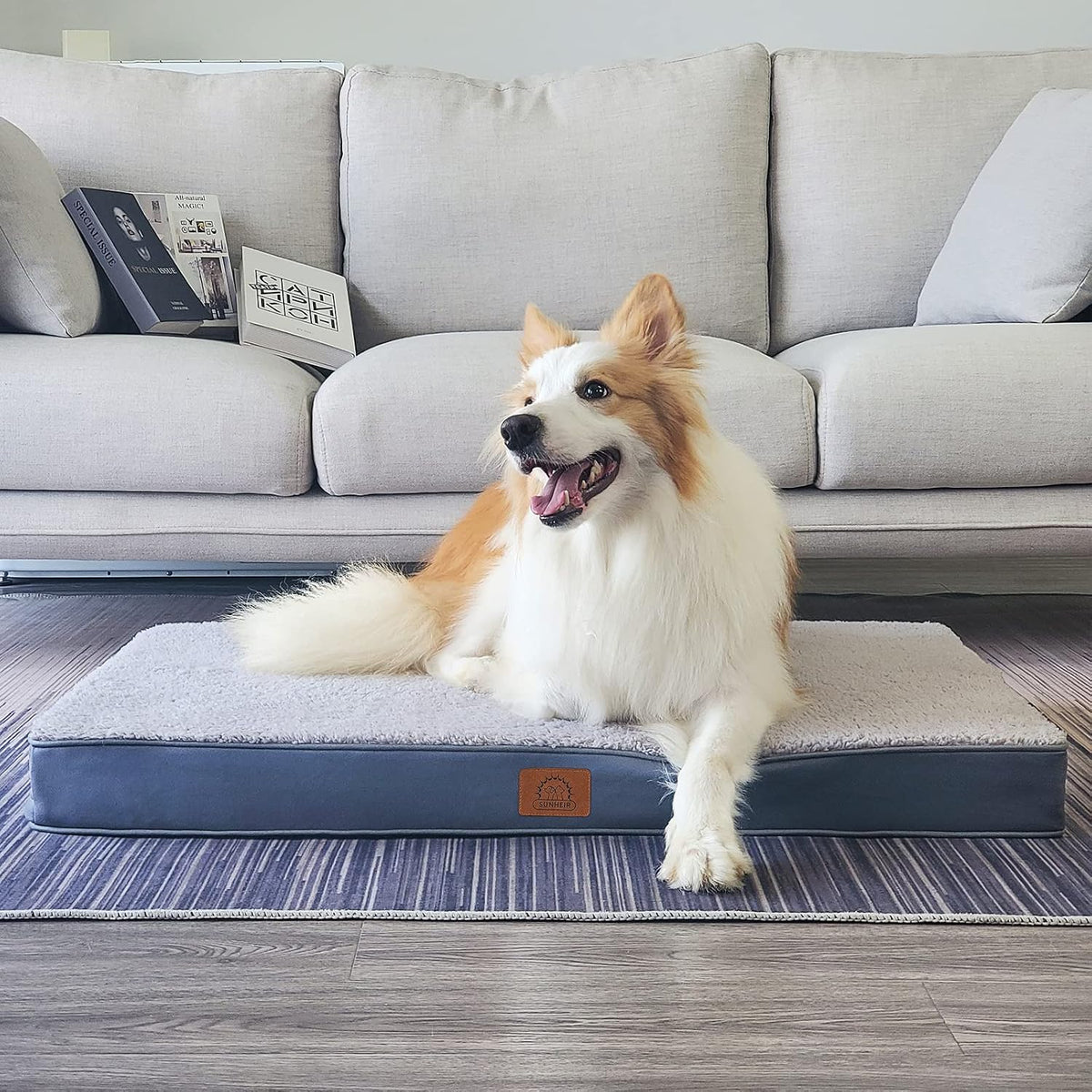 Washable Orthopedic Large Dog Bed with Removable Cover, Pet Bed Mat | Big Waterproof Dog Crate Bed, Egg Crate Foam Support, Anti-Slip Bottom, Easy-Clean, Soft Plush Dog Beds Large Sized Dog, Grey