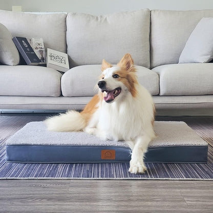 Washable Orthopedic Large Dog Bed with Removable Cover, Pet Bed Mat | Big Waterproof Dog Crate Bed, Egg Crate Foam Support, Anti-Slip Bottom, Easy-Clean, Soft Plush Dog Beds Large Sized Dog, Grey