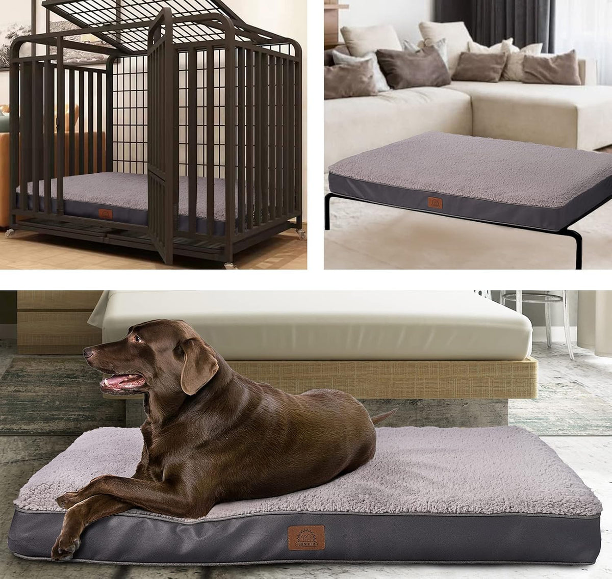 Washable Orthopedic Large Dog Bed with Removable Cover, Pet Bed Mat | Big Waterproof Dog Crate Bed, Egg Crate Foam Support, Anti-Slip Bottom, Easy-Clean, Soft Plush Dog Beds Large Sized Dog, Grey